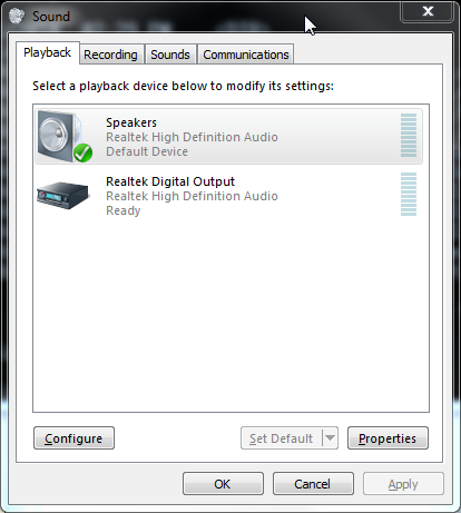 Win7 Sound dialog with device selected