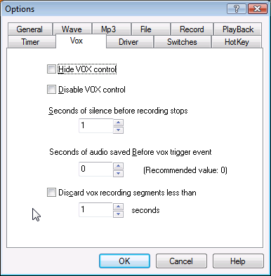 Vox parameters in RecAll-PRO