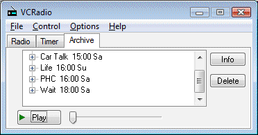 VCRadio Archive tab screen shot