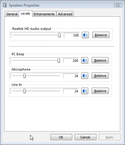 Vista speakers properties