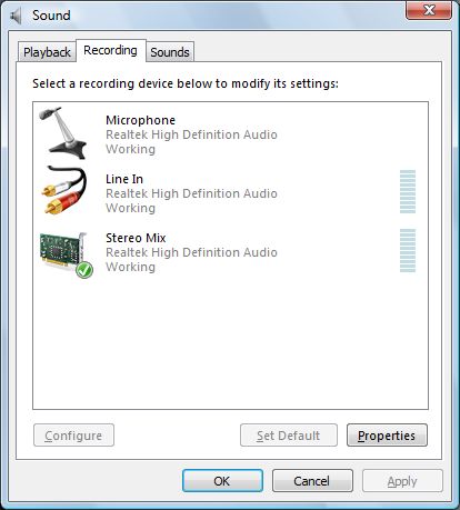 set stereo mix as default device